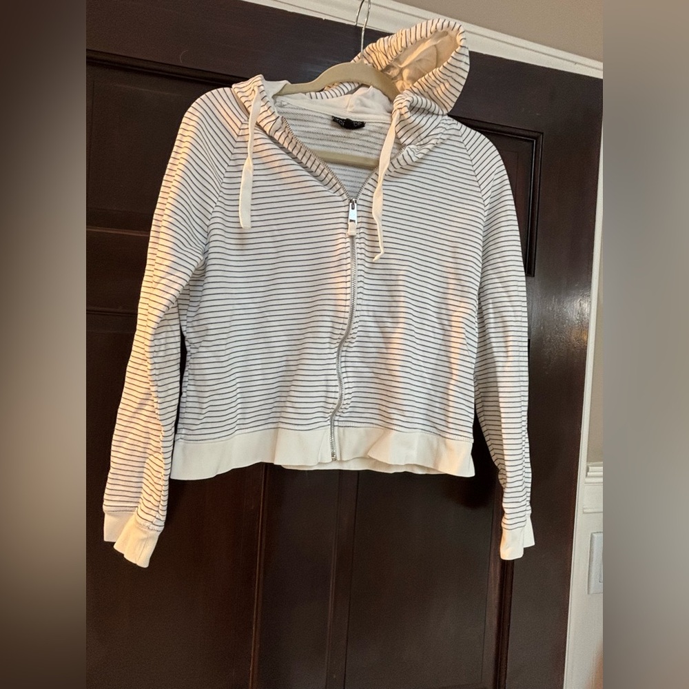 TopShop mildly cropped a triped Zip-Up Hoodie